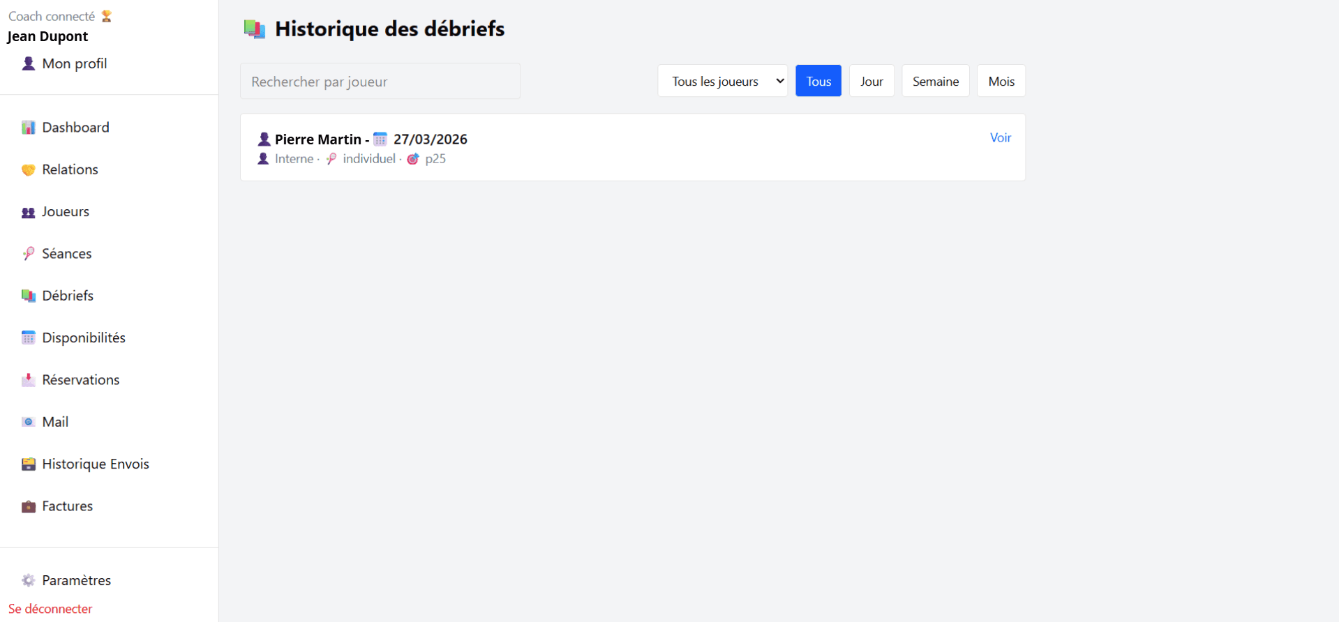 Historique des débriefs Kompi