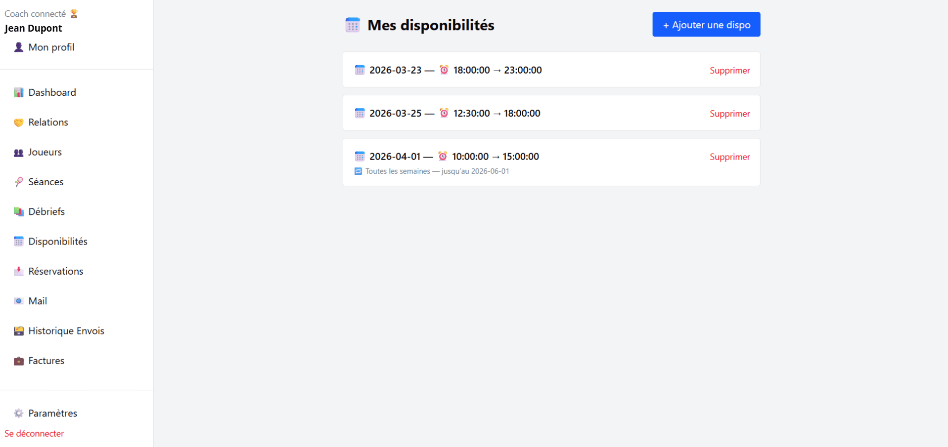 Gestion des disponibilités Kompi